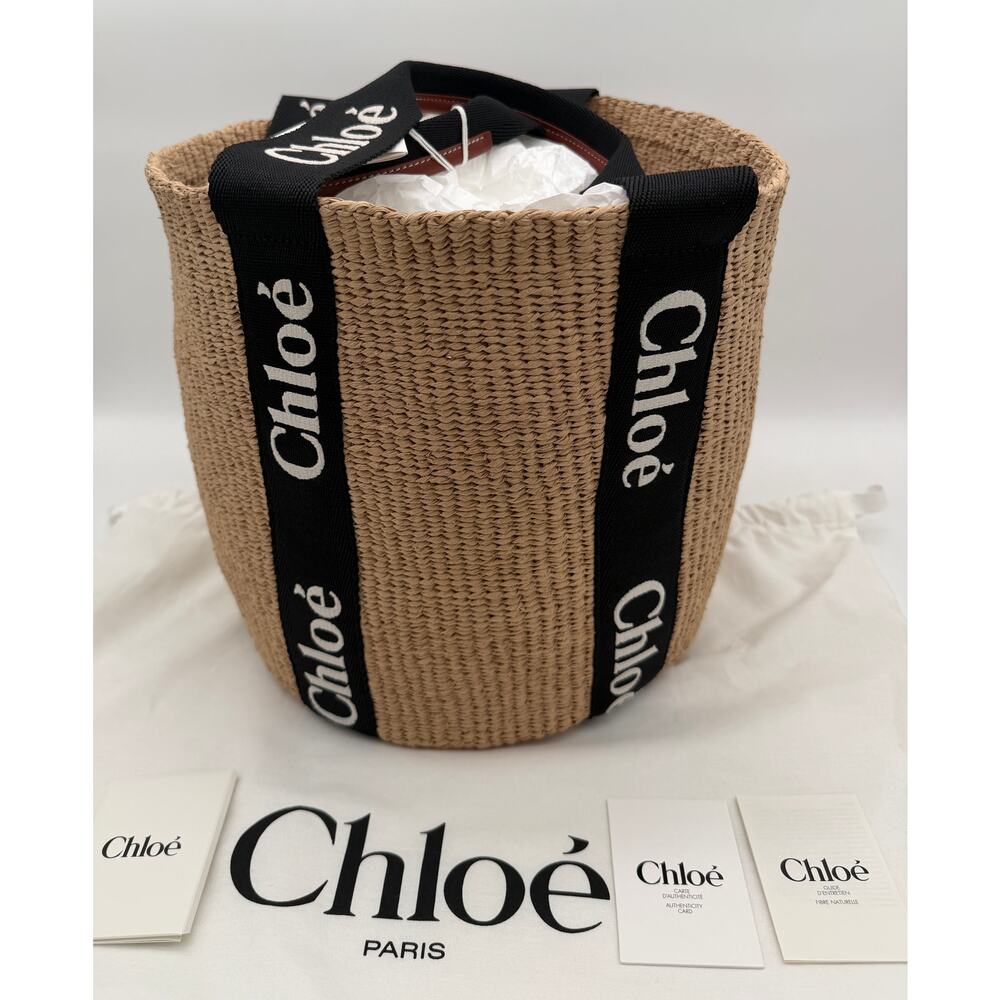 BRAND NEW CHLOE RAFFIA STRAW BASKET LARGE WOODY TOTE BAG NWT AUTHENTIC! - Picture 9 of 15